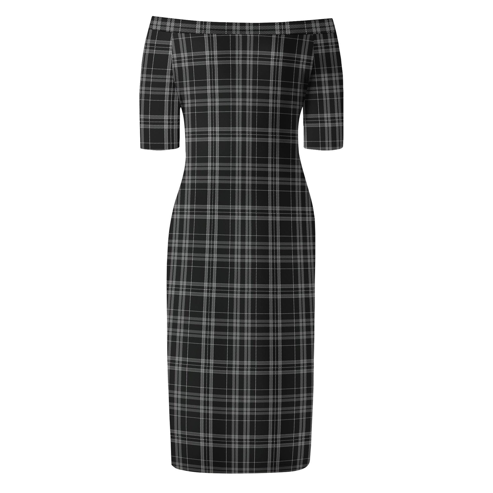 Clergy Grey Tartan Off Shoulder Lady Dress - Tartanvibesclothing