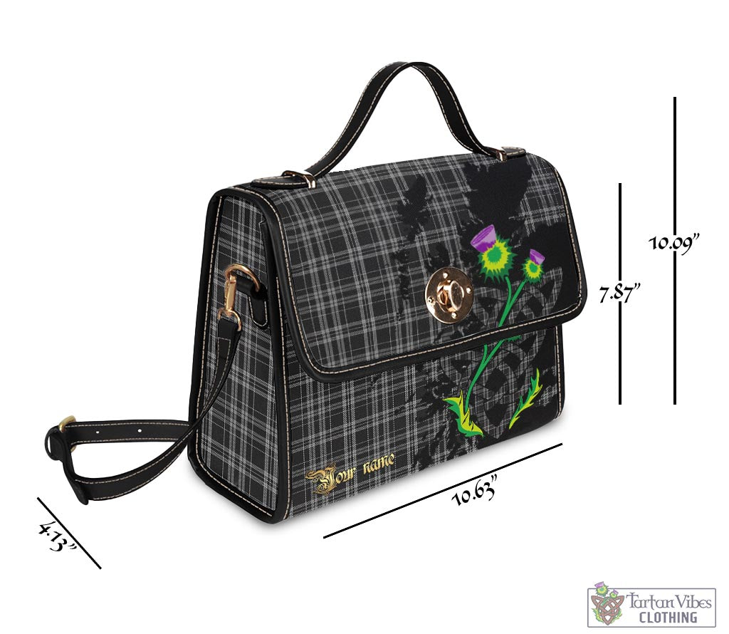 Tartan Vibes Clothing Clergy Grey Tartan Waterproof Canvas Bag with Scotland Map and Thistle Celtic Accents