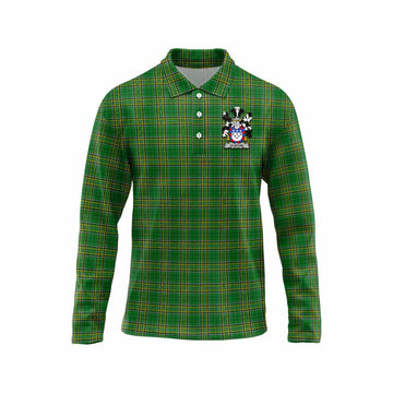 Clinton Irish Clan Tartan Long Sleeve Polo Shirt with Coat of Arms