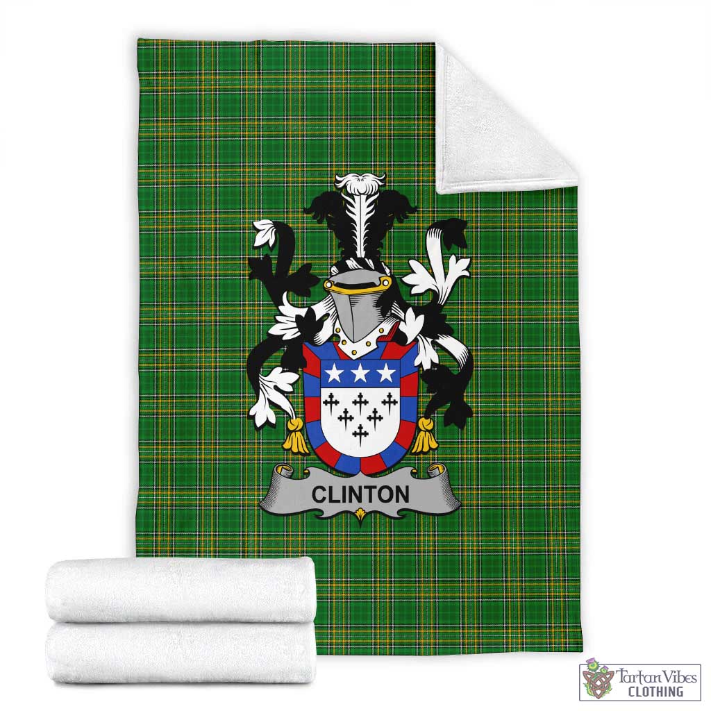 Clinton Irish Clan Tartan Blanket with Coat of Arms X-Large 59 x 79 inches 150 x 200 cm - Tartan Vibes Clothing