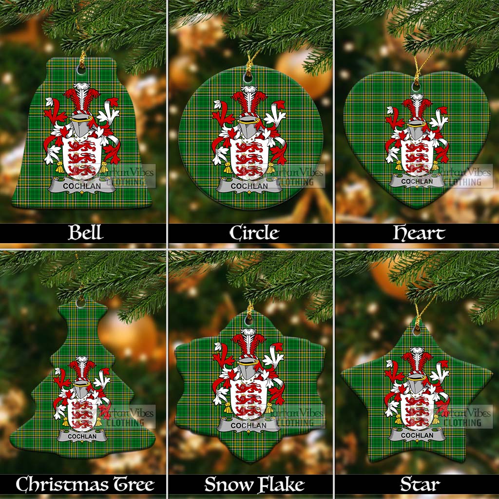 Tartan Vibes Clothing Cochlan Irish Clan Tartan Christmas Ceramic Ornament with Coat of Arms