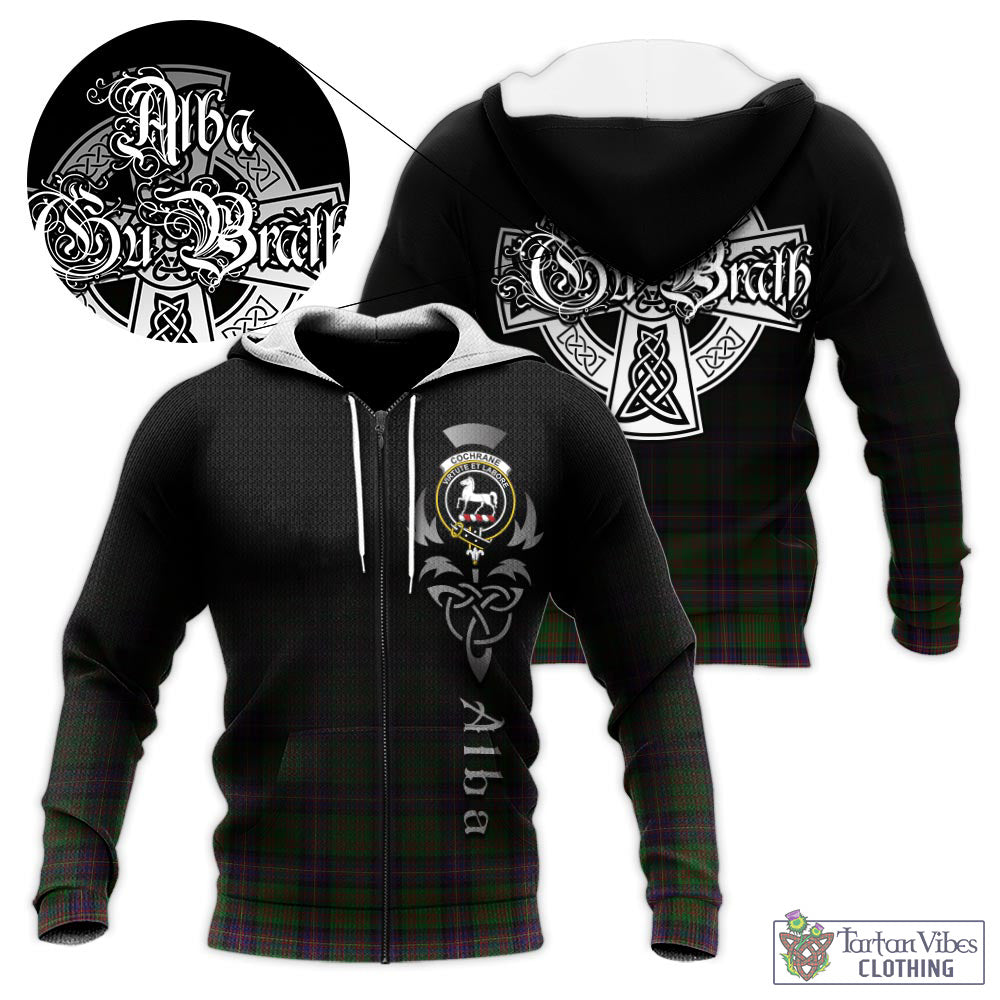 Tartan Vibes Clothing Cochrane Tartan Knitted Hoodie Featuring Alba Gu Brath Family Crest Celtic Inspired