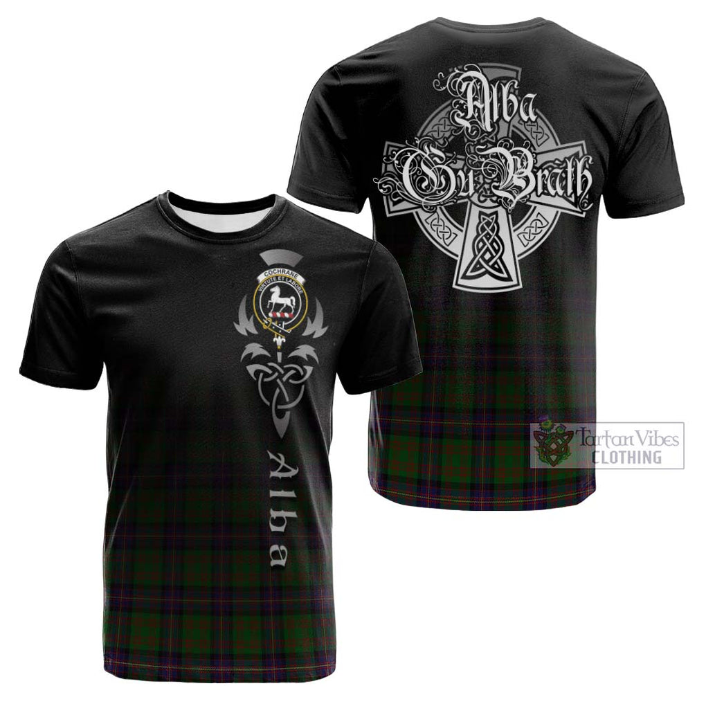 Tartan Vibes Clothing Cochrane Tartan Cotton T-shirt Featuring Alba Gu Brath Family Crest Celtic Inspired