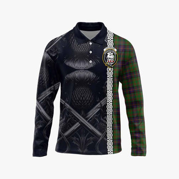 Cochrane Tartan Long Sleeve Polo Shirt with Family Crest Cross Sword Thistle Celtic Vibes