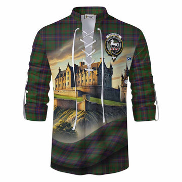 Cochrane Tartan Family Crest Ghillie Kilt Shirt with Scottish Ancient Castle Style Men - Tartan Vibes Clothing