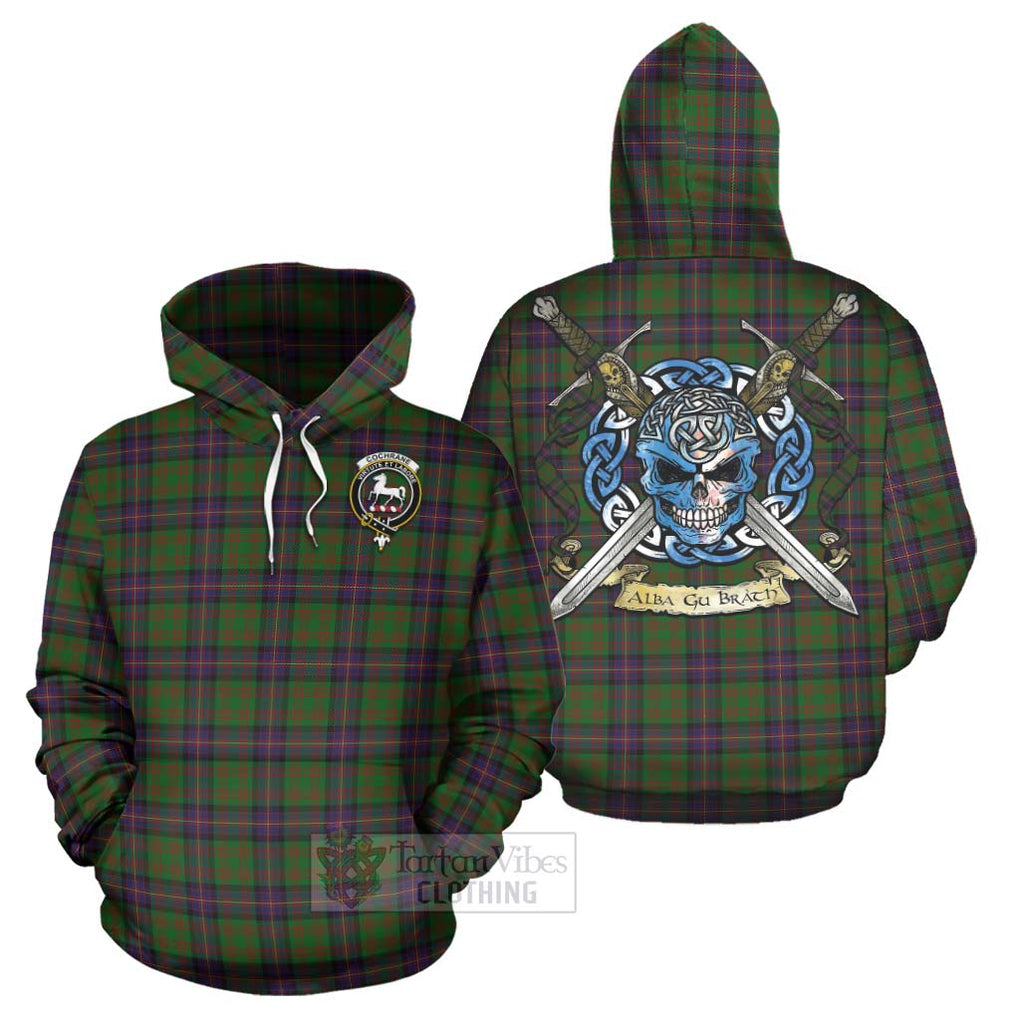 Tartan Vibes Clothing Cochrane Tartan Hoodie with Family Crest Celtic Skull Style