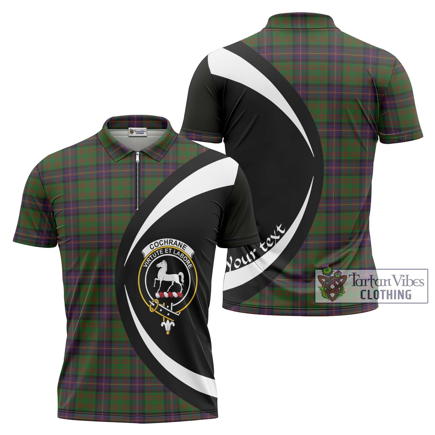 Tartan Vibes Clothing Cochrane Tartan Zipper Polo Shirt with Family Crest Circle Style