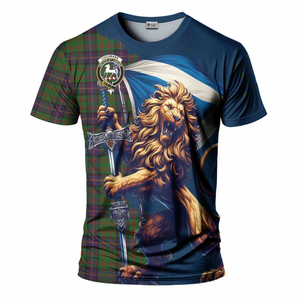 Tartan Vibes Clothing Cochrane Tartan Family Crest T-Shirt with Scottish Majestic Lion