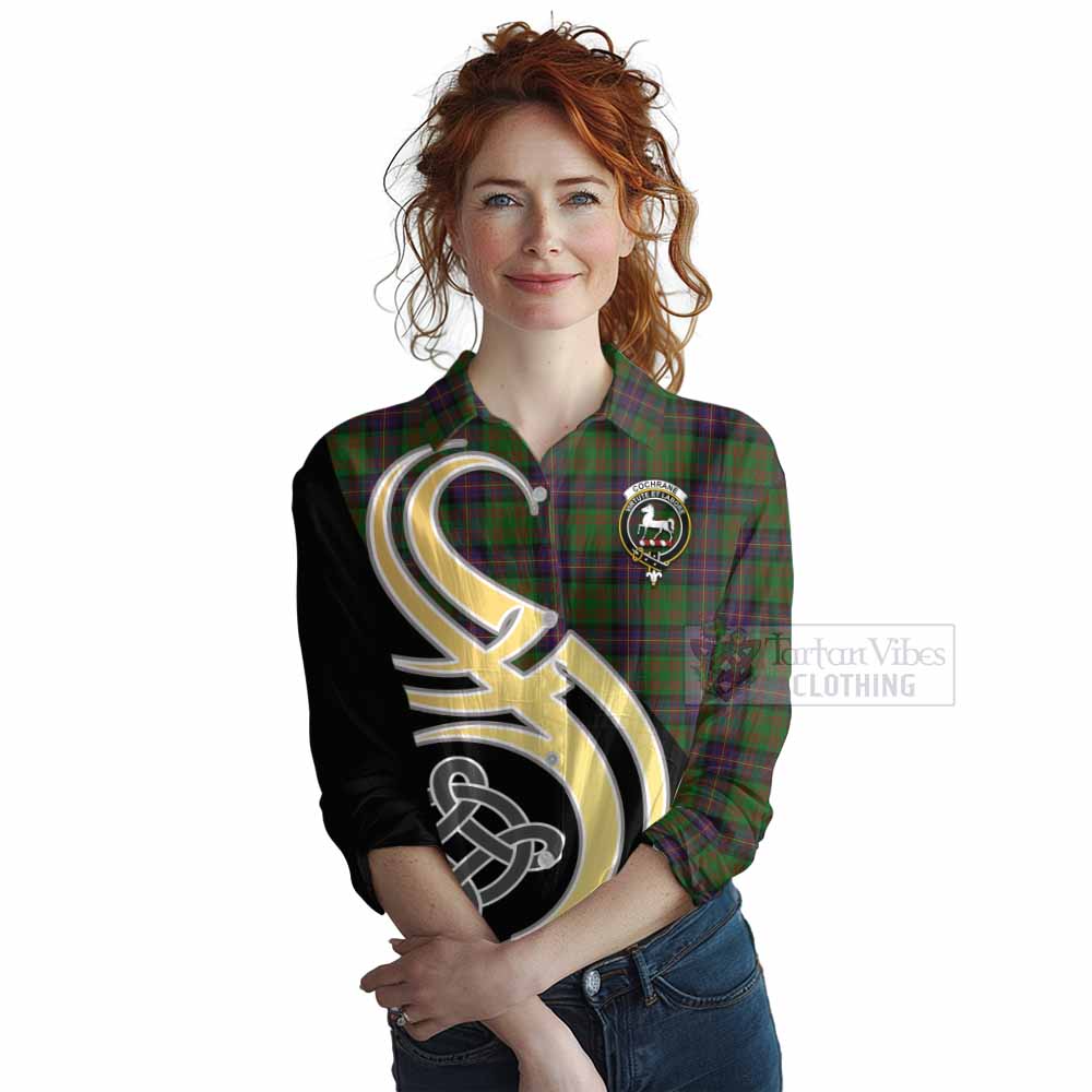 Tartan Vibes Clothing Cochrane Tartan Women's Casual Shirt with Family Crest and Celtic Symbol Style