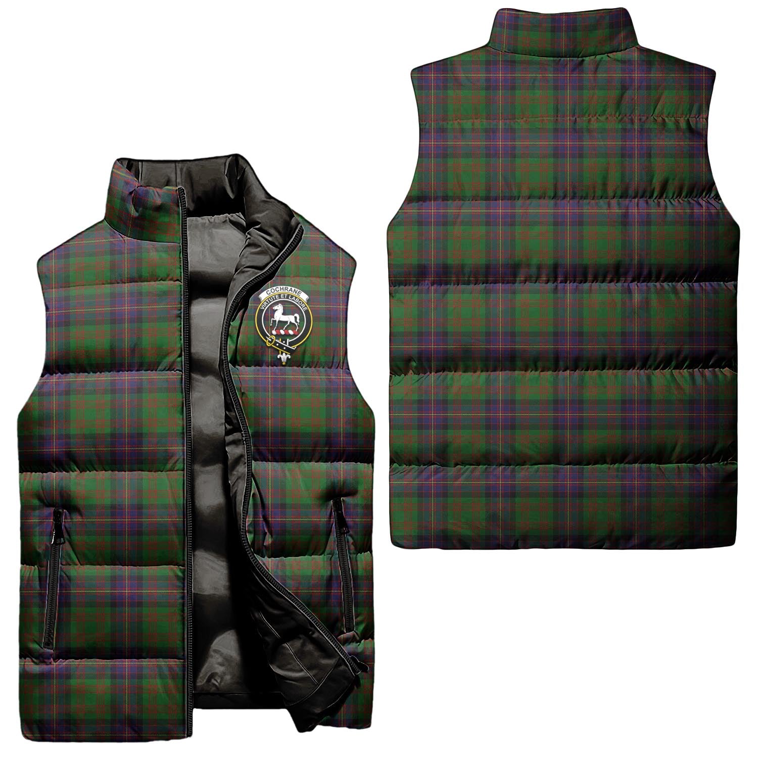 Cochrane Tartan Sleeveless Puffer Jacket with Family Crest Unisex - Tartanvibesclothing