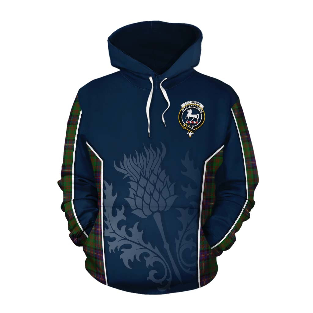 Tartan Vibes Clothing Cochrane Tartan Cotton Hoodie with Family Crest and Scottish Thistle Vibes Sport Style