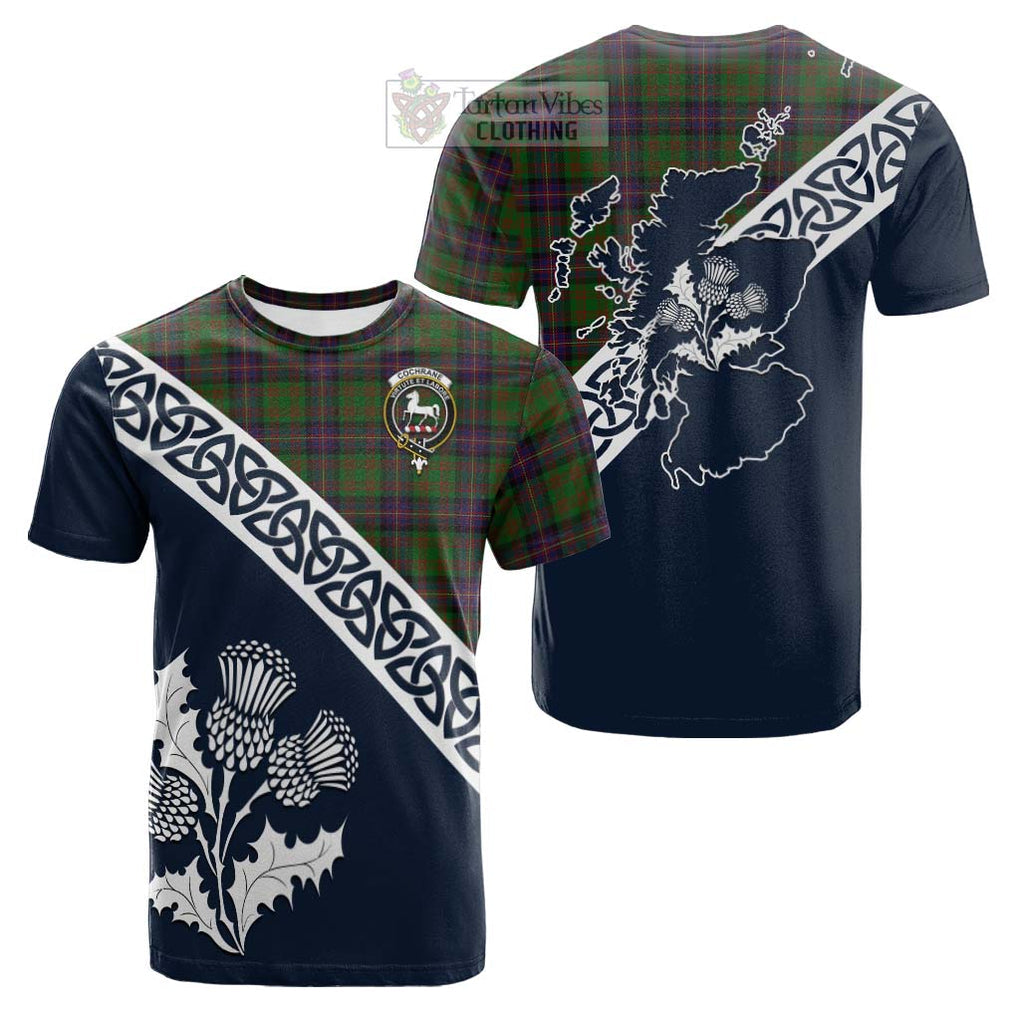 Tartan Vibes Clothing Cochrane Tartan Cotton T-shirt Featuring Thistle and Scotland Map