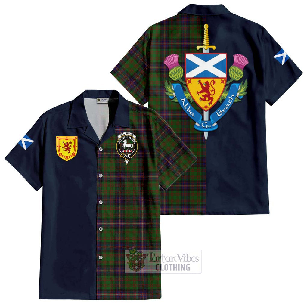 Tartan Vibes Clothing Cochrane Tartan Short Sleeve Button Shirt with Scottish Lion Royal Arm Half Style