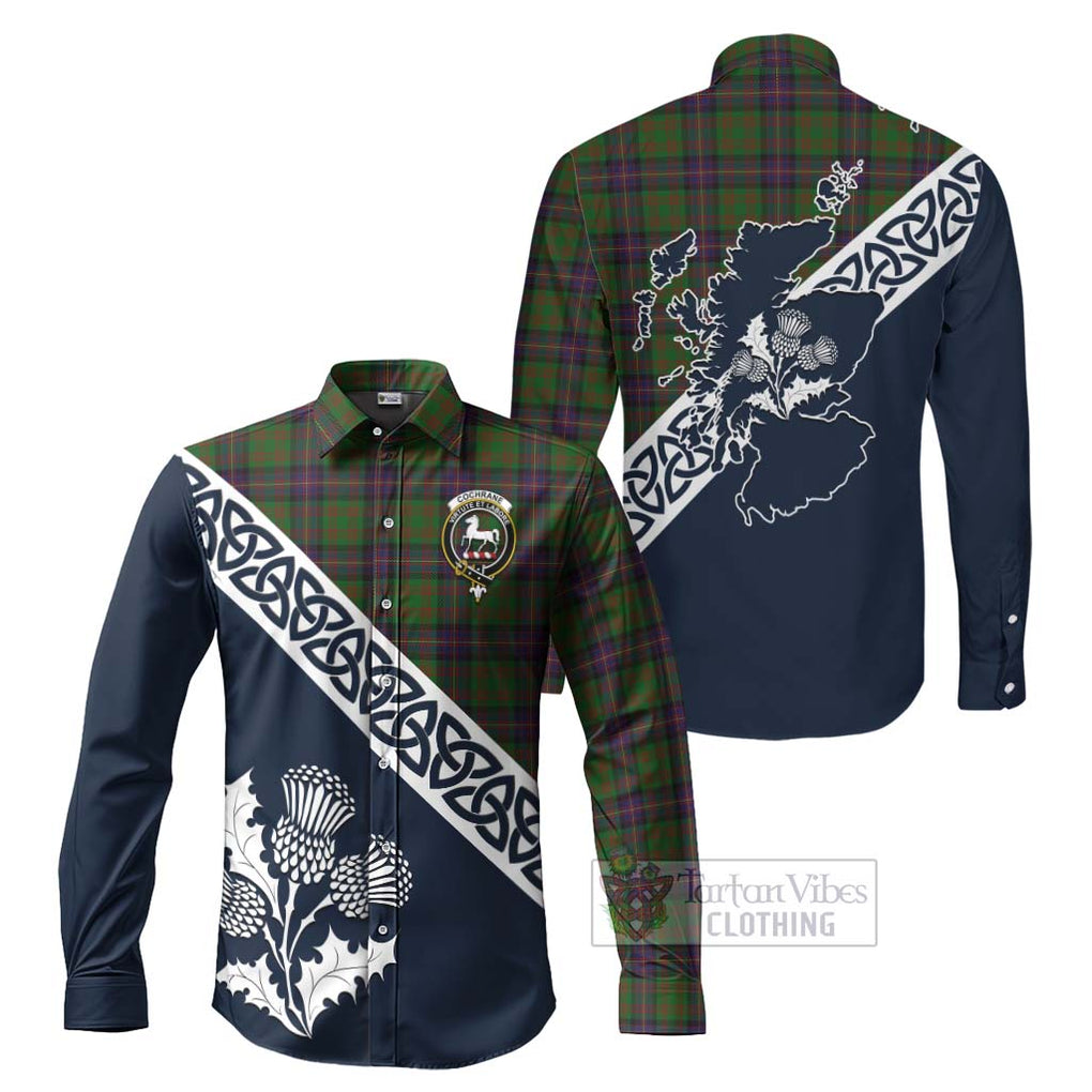 Tartan Vibes Clothing Cochrane Tartan Long Sleeve Button Shirt Featuring Thistle and Scotland Map