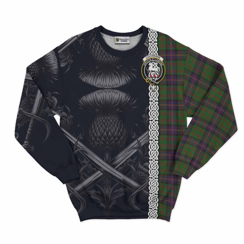 Tartan Vibes Clothing Cochrane Tartan Sweatshirt with Family Crest Cross Sword Thistle Celtic Vibes