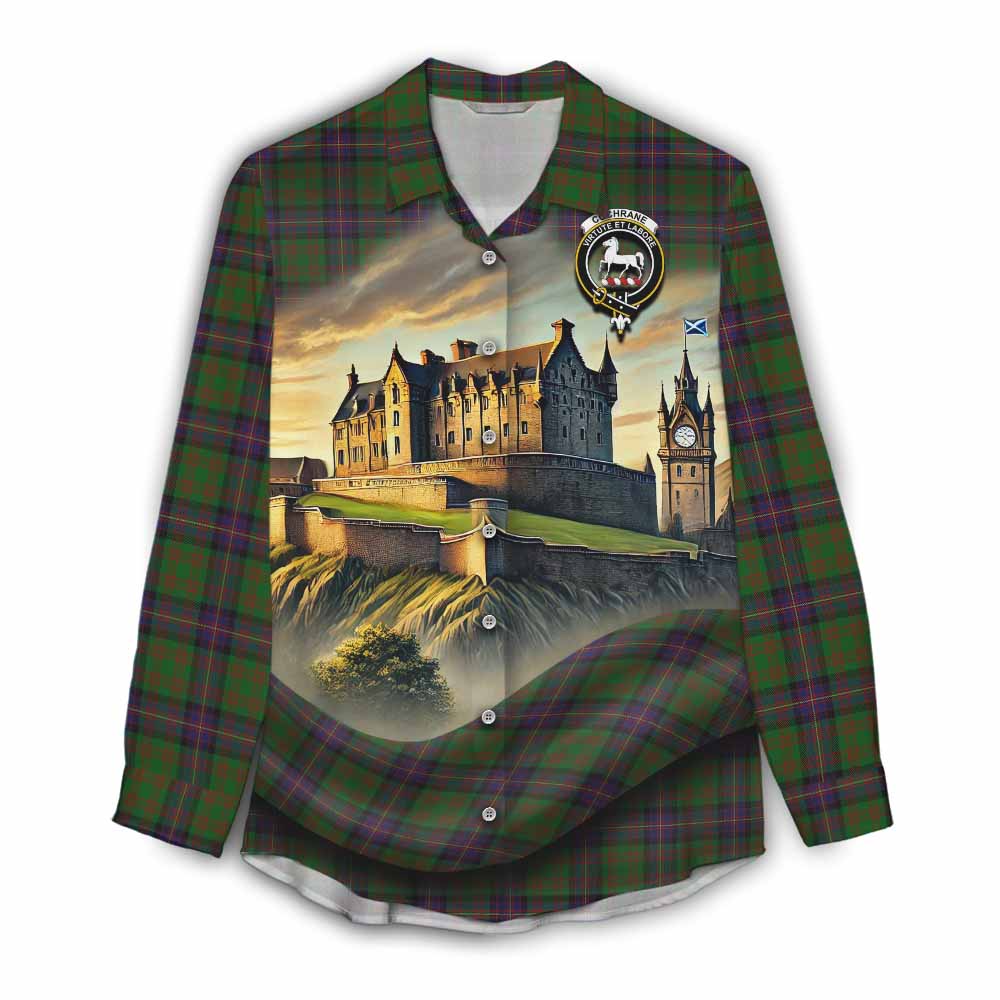 Cochrane Tartan Family Crest Women's Casual Shirt with Scottish Ancient Castle Style Female - Tartan Vibes Clothing