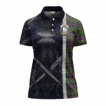 Cochrane Tartan Women's Polo Shirt with Family Crest Cross Sword Thistle Celtic Vibes