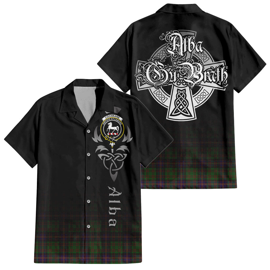 Tartan Vibes Clothing Cochrane Tartan Short Sleeve Button Up Featuring Alba Gu Brath Family Crest Celtic Inspired