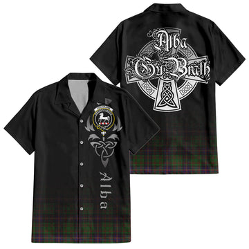 Cochrane Tartan Short Sleeve Button Up Shirt Featuring Alba Gu Brath Family Crest Celtic Inspired