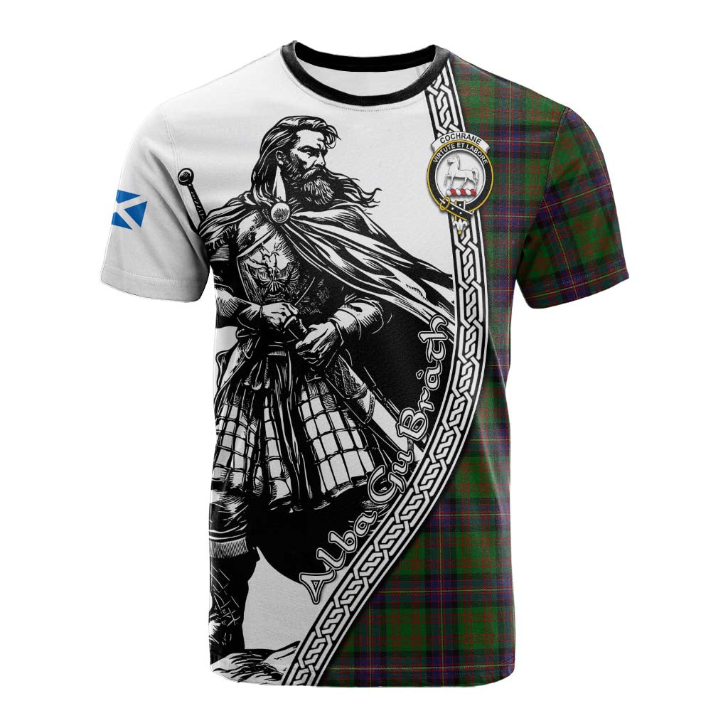 Cochrane Tartan Clan Crest Cotton T-shirt with Highlander Warrior Celtic Style