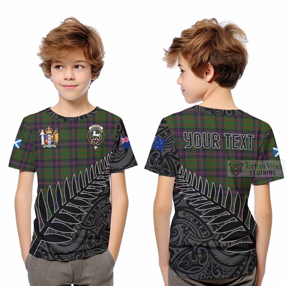 Tartan Vibes Clothing Cochrane Crest Tartan Kid T-Shirt with New Zealand Silver Fern Half Style