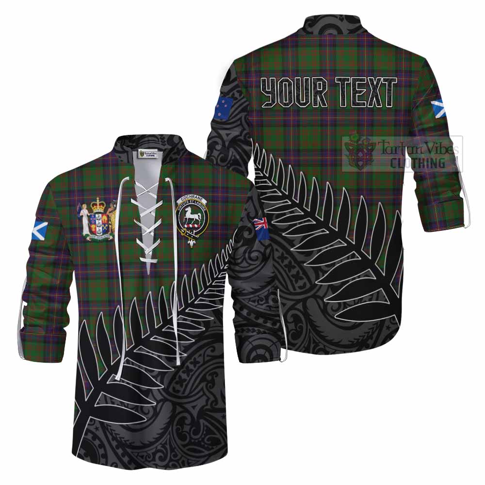 Tartan Vibes Clothing Cochrane Crest Tartan Ghillie Kilt Shirt with New Zealand Silver Fern Half Style