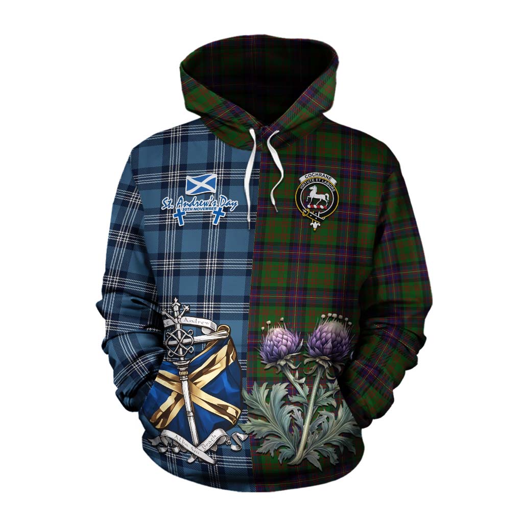 Tartan Vibes Clothing Cochrane Tartan Cotton Hoodie Happy St. Andrew's Day Half Tartan Style