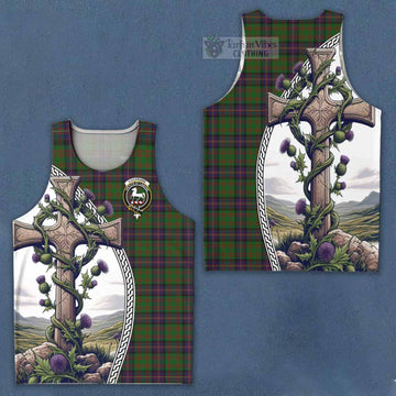 Cochrane Tartan Men's Tank Top with Family Crest and St. Andrew's Cross Accented by Thistle Vines