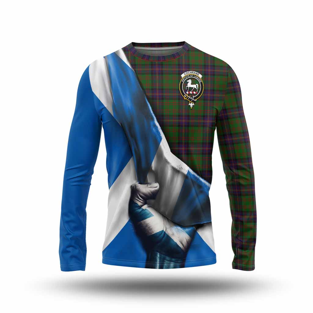 Tartan Vibes Clothing Cochrane Tartan Long Sleeve T-Shirt with Family Crest Scotland Patriotic Style