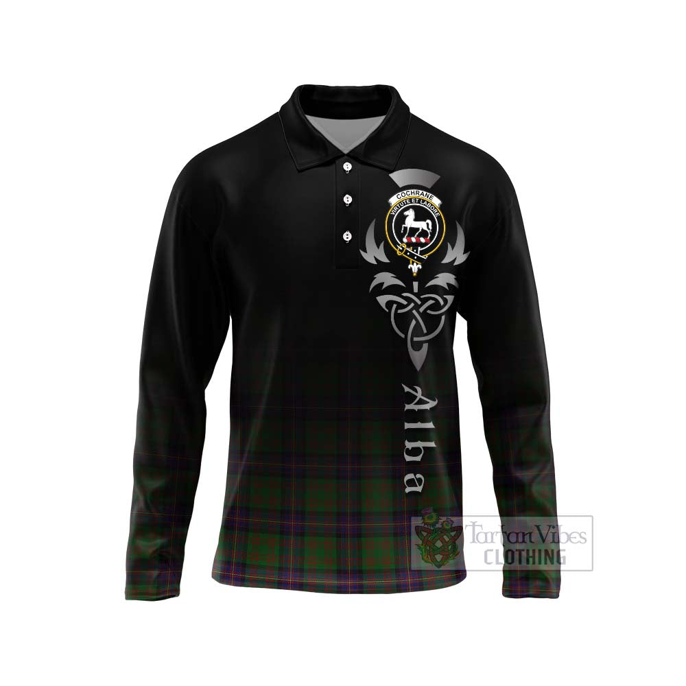 Tartan Vibes Clothing Cochrane Tartan Long Sleeve Polo Shirt Featuring Alba Gu Brath Family Crest Celtic Inspired