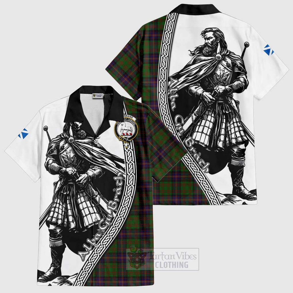 Tartan Vibes Clothing Cochrane Tartan Clan Crest Short Sleeve Button Shirt with Highlander Warrior Celtic Style