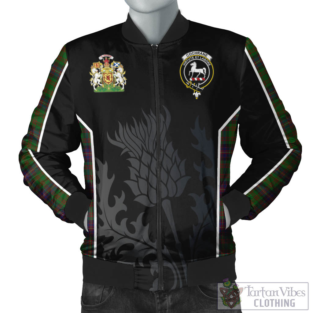 Tartan Vibes Clothing Cochrane Tartan Bomber Jacket with Family Crest and Scottish Thistle Vibes Sport Style