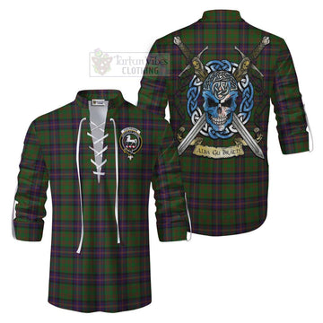 Cochrane Tartan Ghillie Kilt Shirt with Family Crest Celtic Skull Style