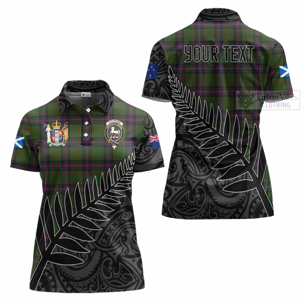 Tartan Vibes Clothing Cochrane Crest Tartan Women's Polo Shirt with New Zealand Silver Fern Half Style