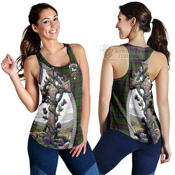 Cochrane Tartan Women's Racerback Tanks with Family Crest and St. Andrew's Cross Accented by Thistle Vines