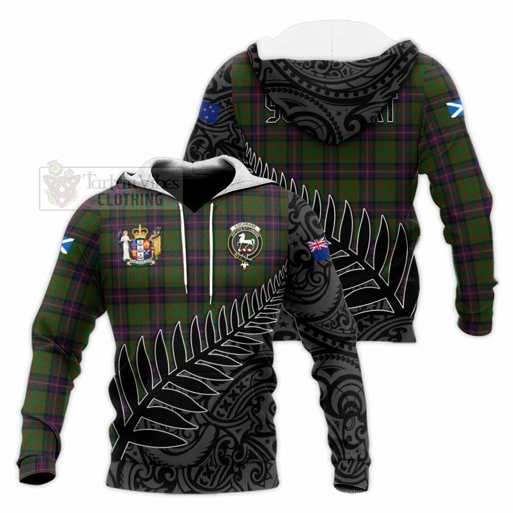 Tartan Vibes Clothing Cochrane Crest Tartan Knitted Hoodie with New Zealand Silver Fern Half Style