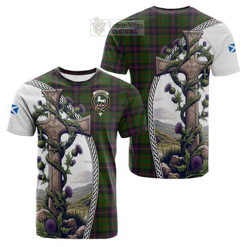 Cochrane Tartan Cotton T-shirt with Family Crest and St. Andrew's Cross Accented by Thistle Vines