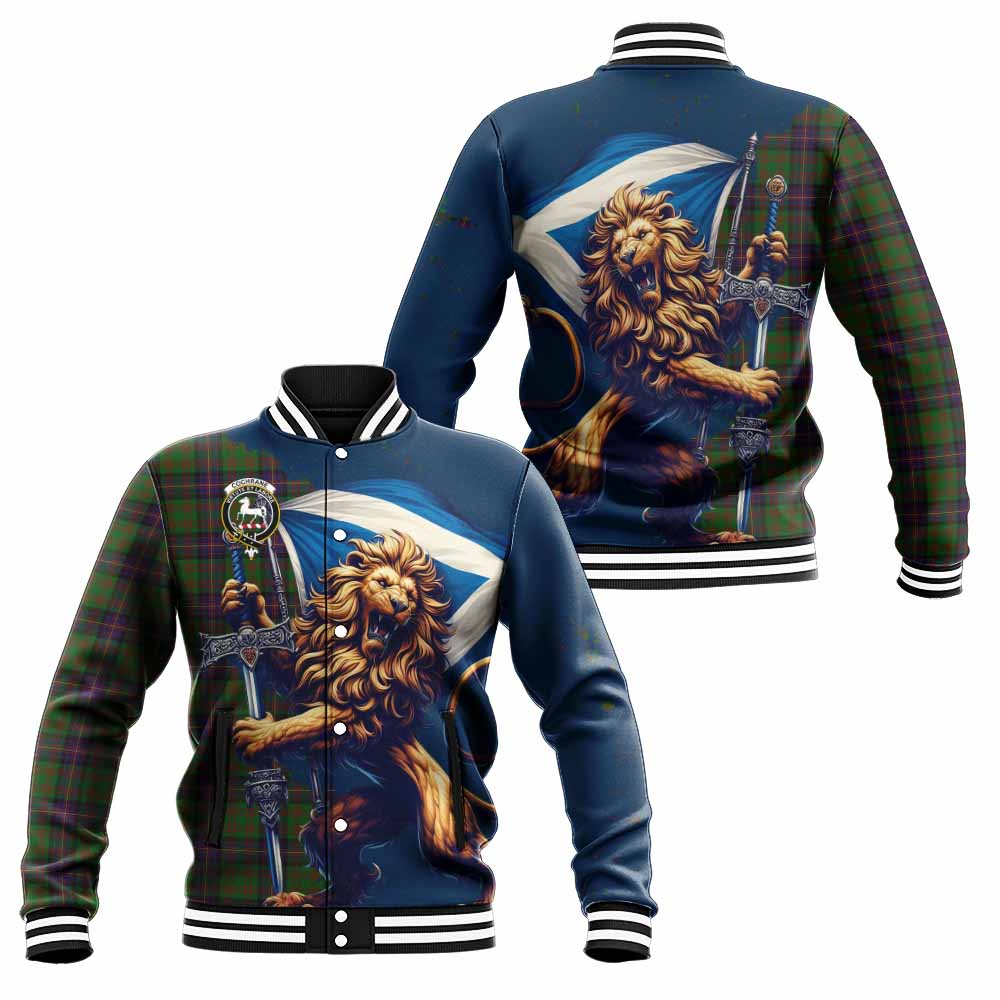 Tartan Vibes Clothing Cochrane Tartan Family Crest Baseball Jacket with Scottish Majestic Lion