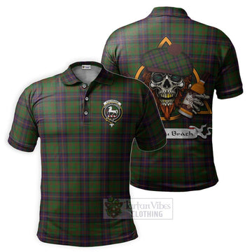 Cochrane Tartan Polo Shirt with Family Crest and Bearded Skull Holding Bottles of Whiskey