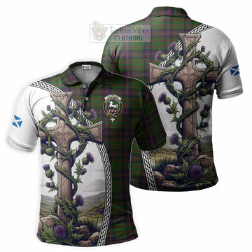 Cochrane Tartan Polo Shirt with Family Crest and St. Andrew's Cross Accented by Thistle Vines