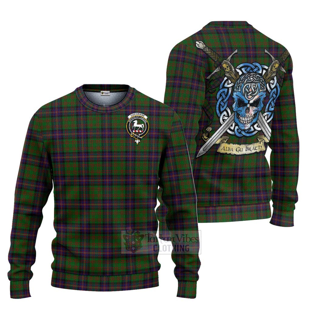 Tartan Vibes Clothing Cochrane Tartan Knitted Sweater with Family Crest Celtic Skull Style