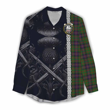 Cochrane Tartan Women's Casual Shirt with Family Crest Cross Sword Thistle Celtic Vibes