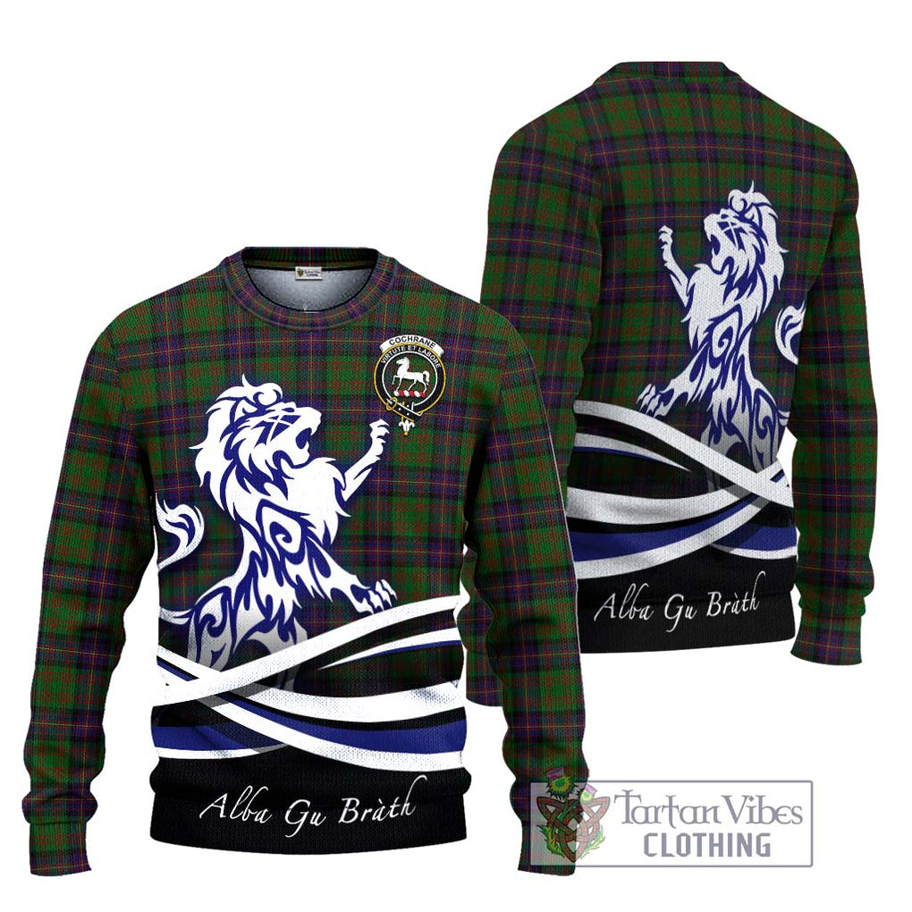 Cochrane Tartan Knitted Sweater with Alba Gu Brath Regal Lion Emblem Unisex - Tartanvibesclothing Shop