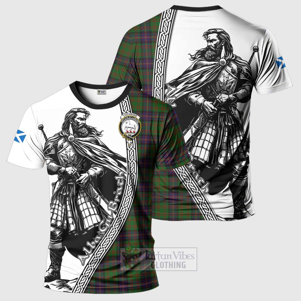 Tartan Vibes Clothing Cochrane Tartan Clan Crest T-Shirt with Highlander Warrior Celtic Style