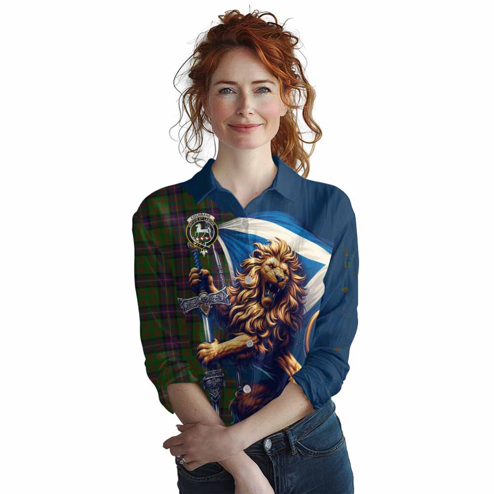 Tartan Vibes Clothing Cochrane Tartan Family Crest Women's Casual Shirt with Scottish Majestic Lion