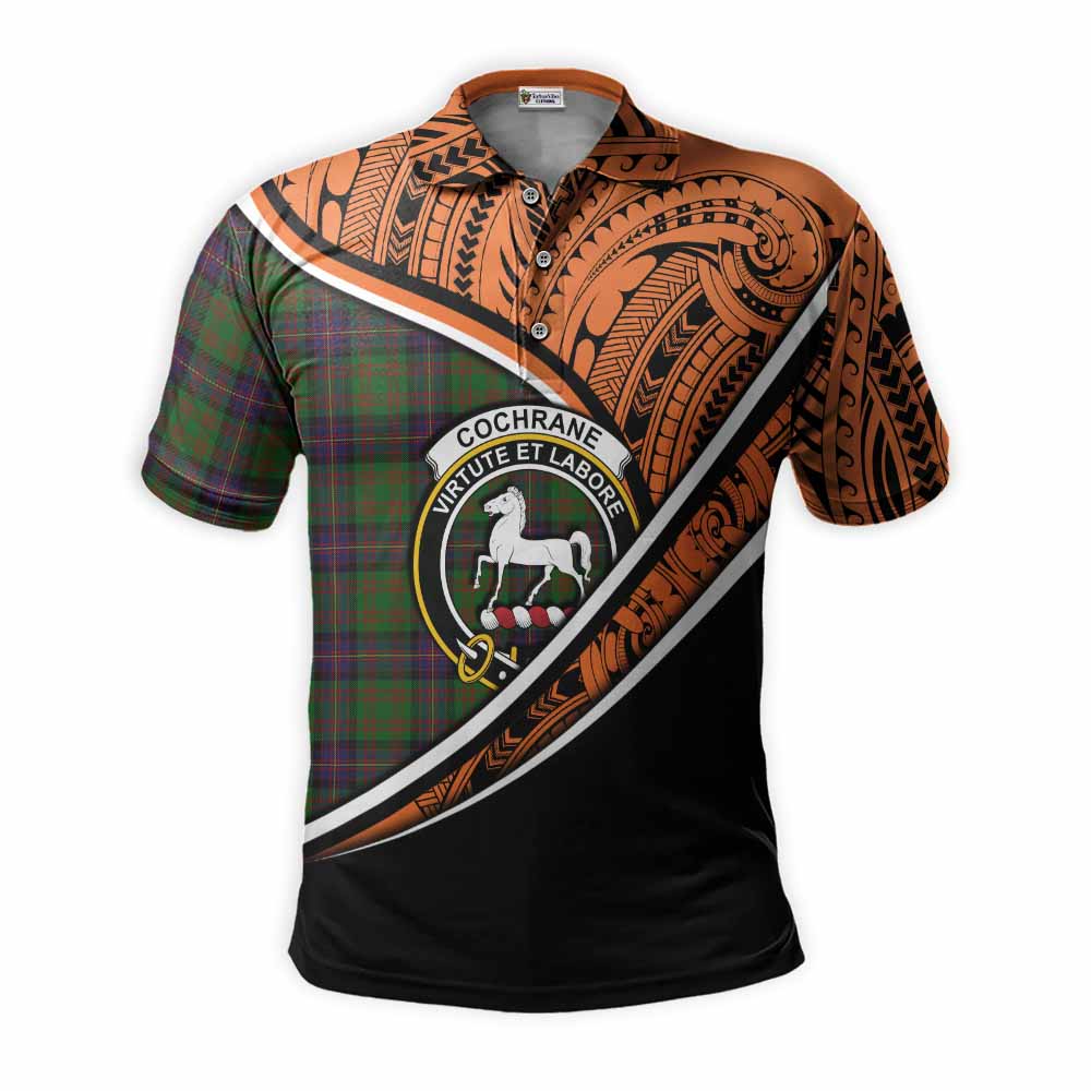 Tartan Vibes Clothing Cochrane Crest Tartan Polo Shirt with Maori Tattoo Style - Orange Version