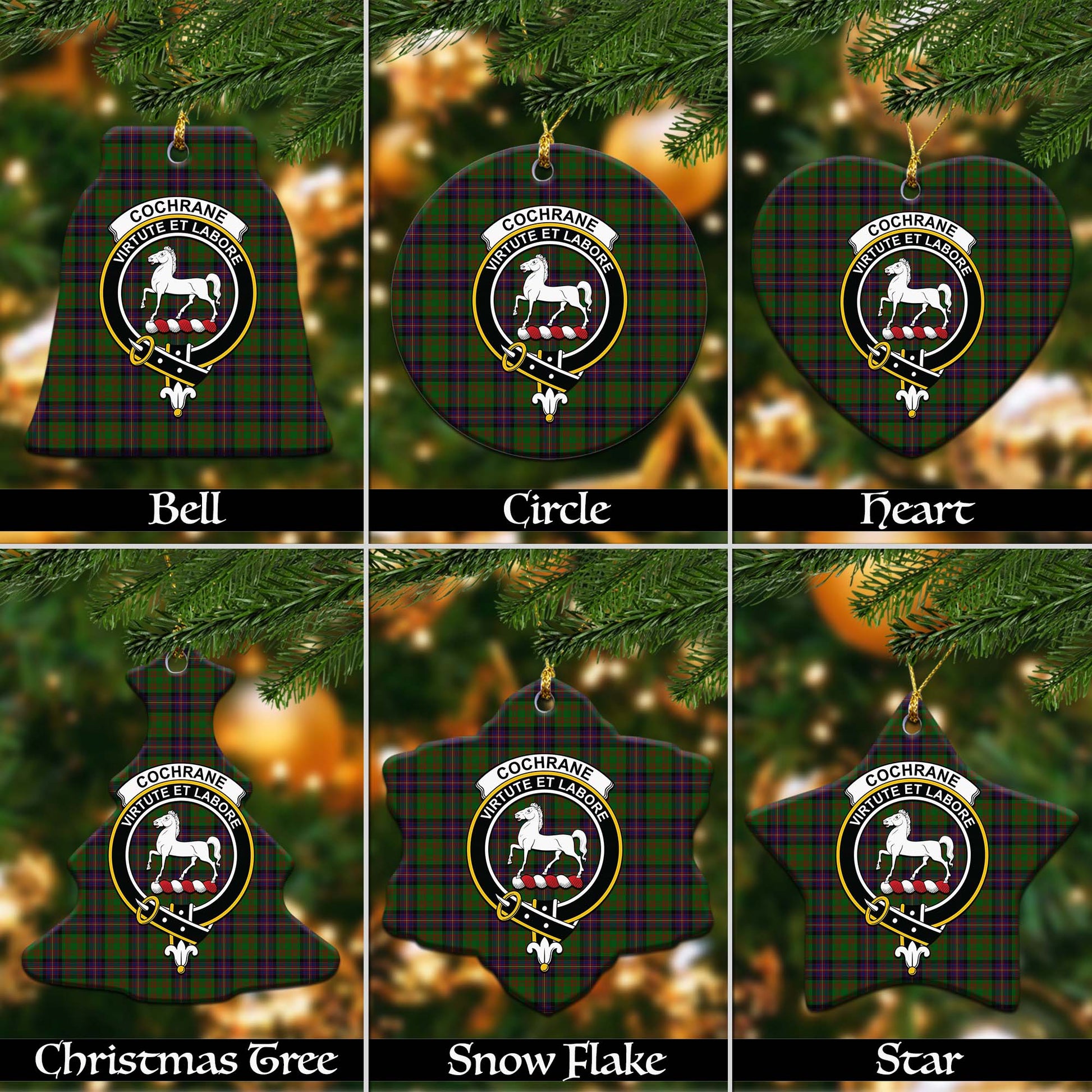 Cochrane Tartan Christmas Ornaments with Family Crest Ceramic Bell Pack 1: ornament * 1 piece - Tartanvibesclothing