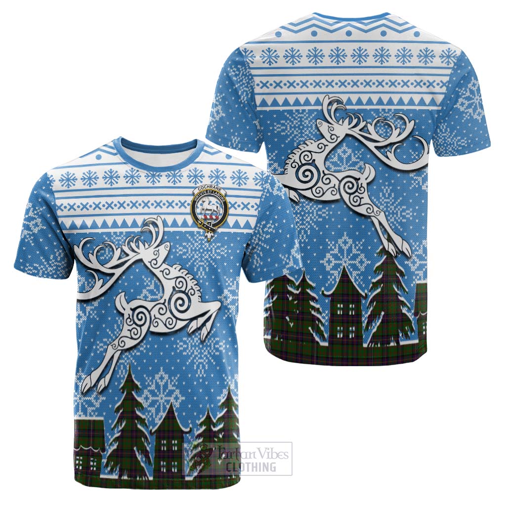 Tartan Vibes Clothing Cochrane Clan Christmas Cotton T-shirt Celtic Reindeer Style