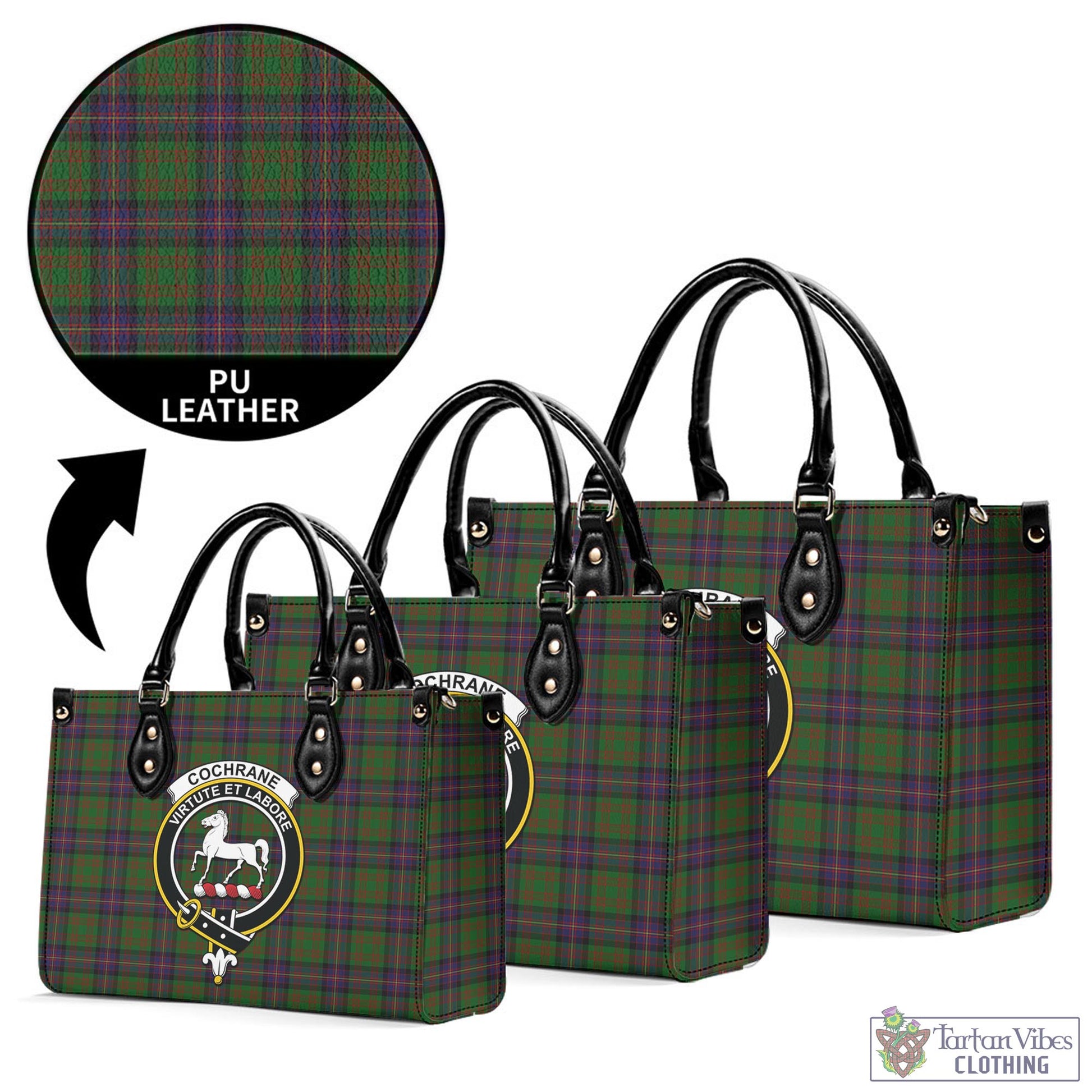 Tartan Vibes Clothing Cochrane Tartan Luxury Leather Handbags with Family Crest