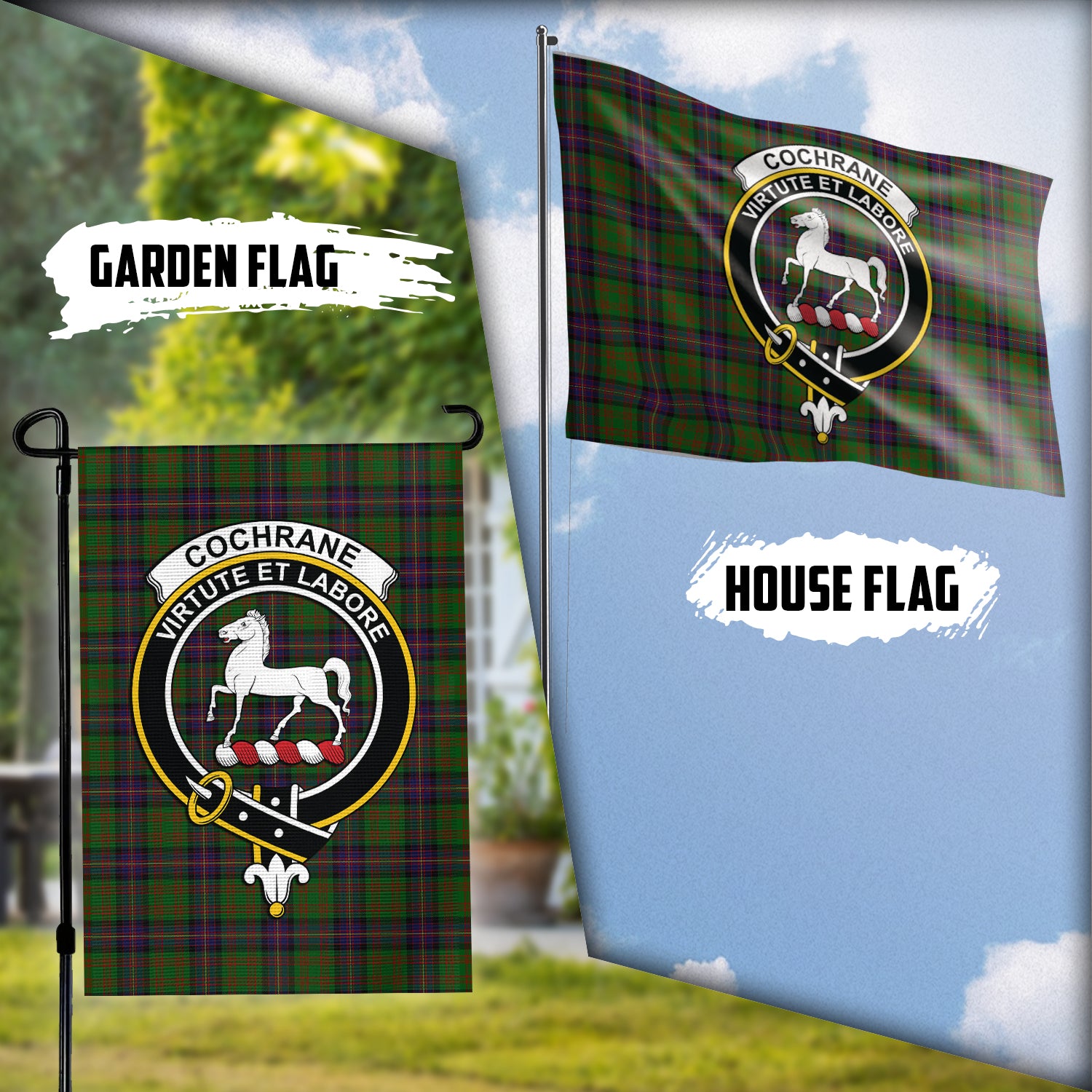 Cochrane Tartan Flag with Family Crest Garden Flag (Vertical) - Tartan Vibes Clothing